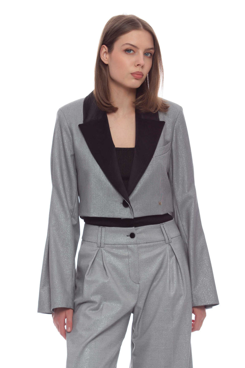 Elegant short jacket in shiny fabric - Jacket HELENA