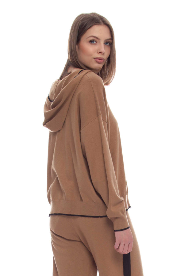 Hooded sweater in viscose blend - Sweater  with applications MUCAURA