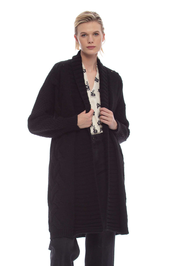 Long cardigan with shawl collar - Sweater  OBISUMI