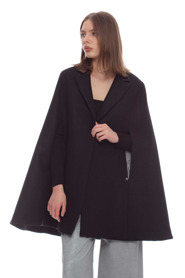 Wool blend cape with lapel neckline - Cloak PHOEBE