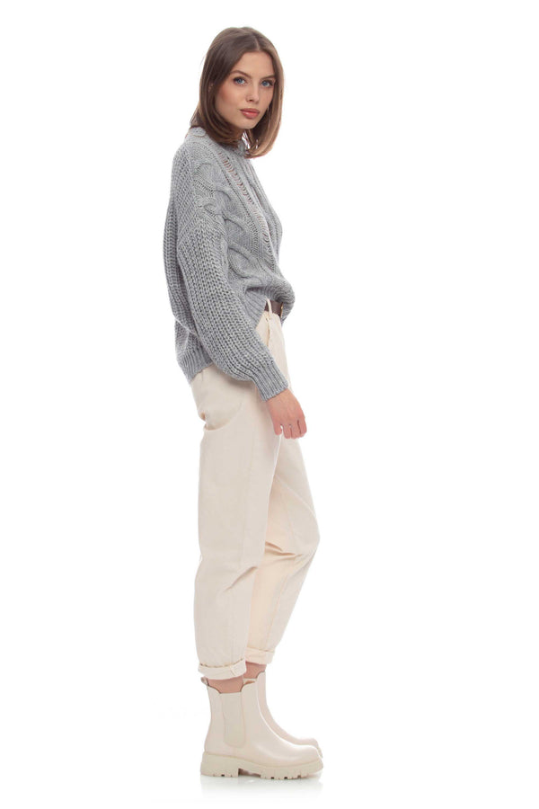 Pantaloni in cotone elasticizzato e cintura abbinata - Pantalone Color BALDAE