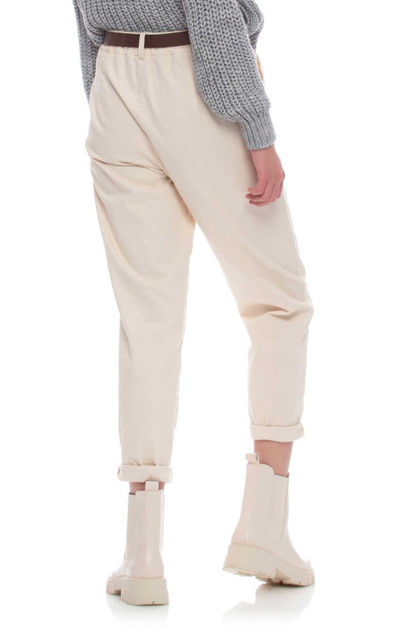 Pantaloni in cotone elasticizzato e cintura abbinata - Pantalone Color BALDAE