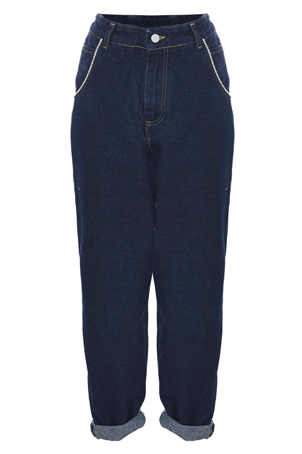 Jeans mom fit con risvolti - Pantalone Denim Con Applicazione JAYDAR