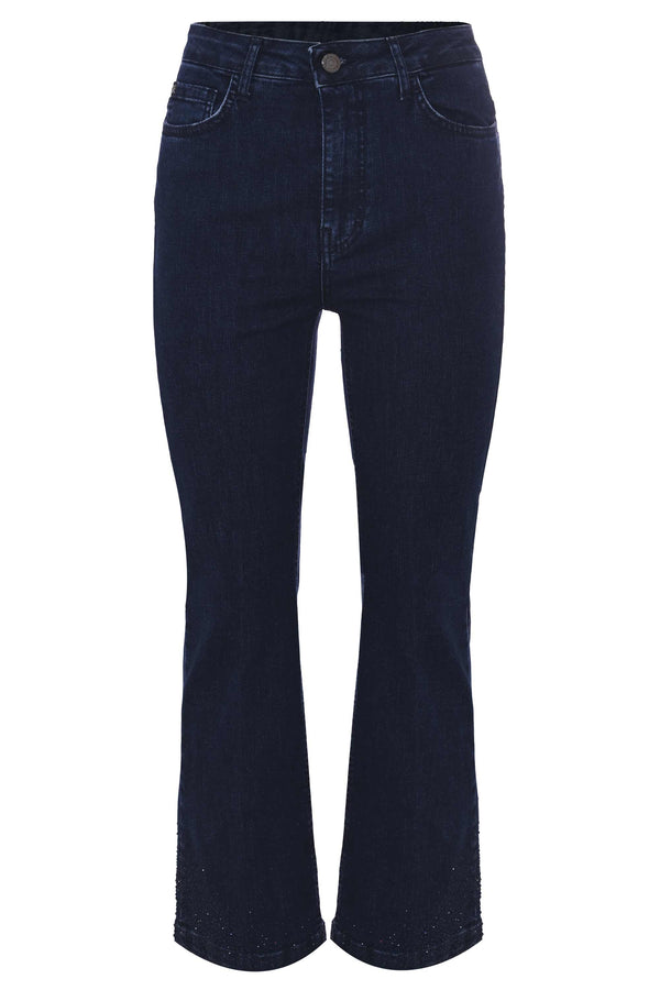 Jeans comodi in cotone con taglio bootcut - Pantalone Denim Con Applicazioni DALEVI