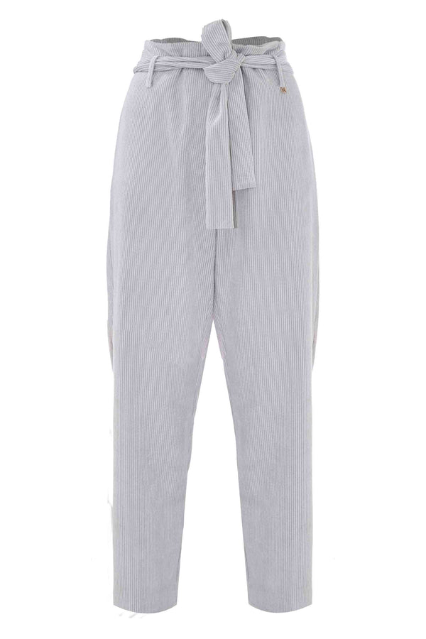 Ribbed fabric trousers with belt - Trousers CENTERPO