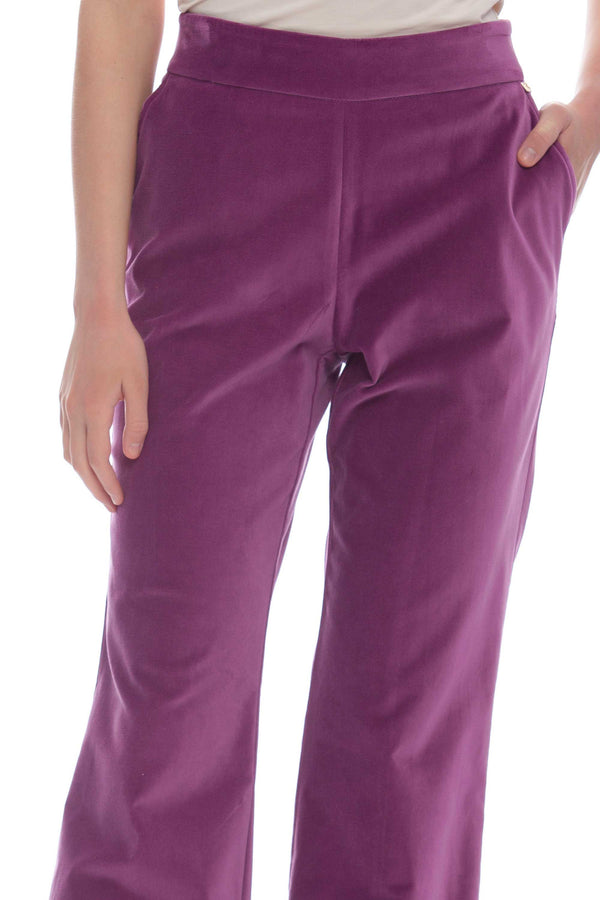 Slightly flared solid colour cotton trousers - Trousers BEMAK