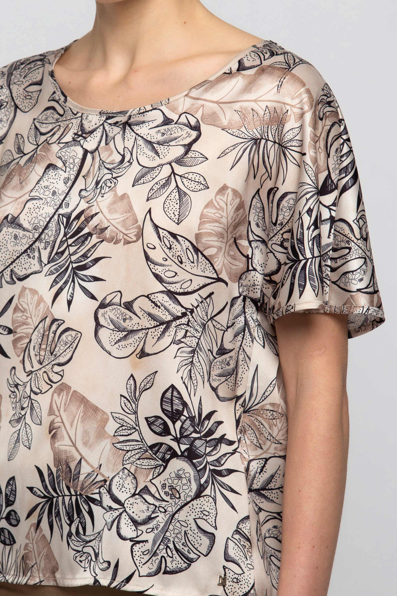 Crew neck blouse with a botanical pattern - Blouse TINLAR
