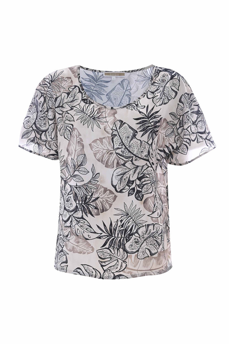 Crew neck blouse with a botanical pattern - Blouse TINLAR