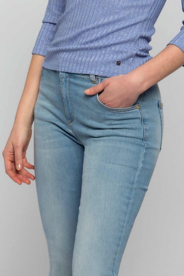 High-waisted denim and cotton trousers - Denim trousers GRAZIA