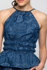 Top effetto denim con stampa floreale - Top ILLINOIS
