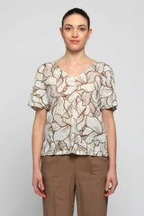 Patterned 100% linen T-shirt - T-Shirt JEYPERA