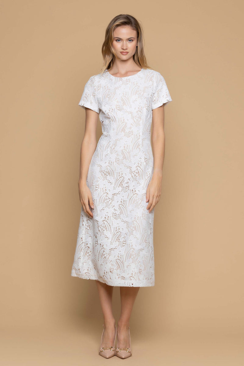 Floral midi dress with short lace sleeves - Dress NEARRA