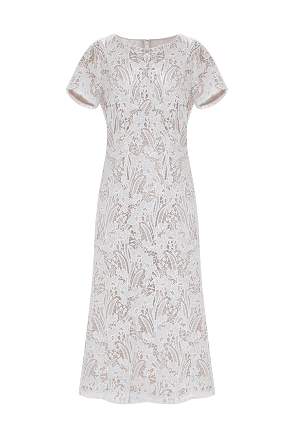 Floral midi dress with short lace sleeves - Dress NEARRA