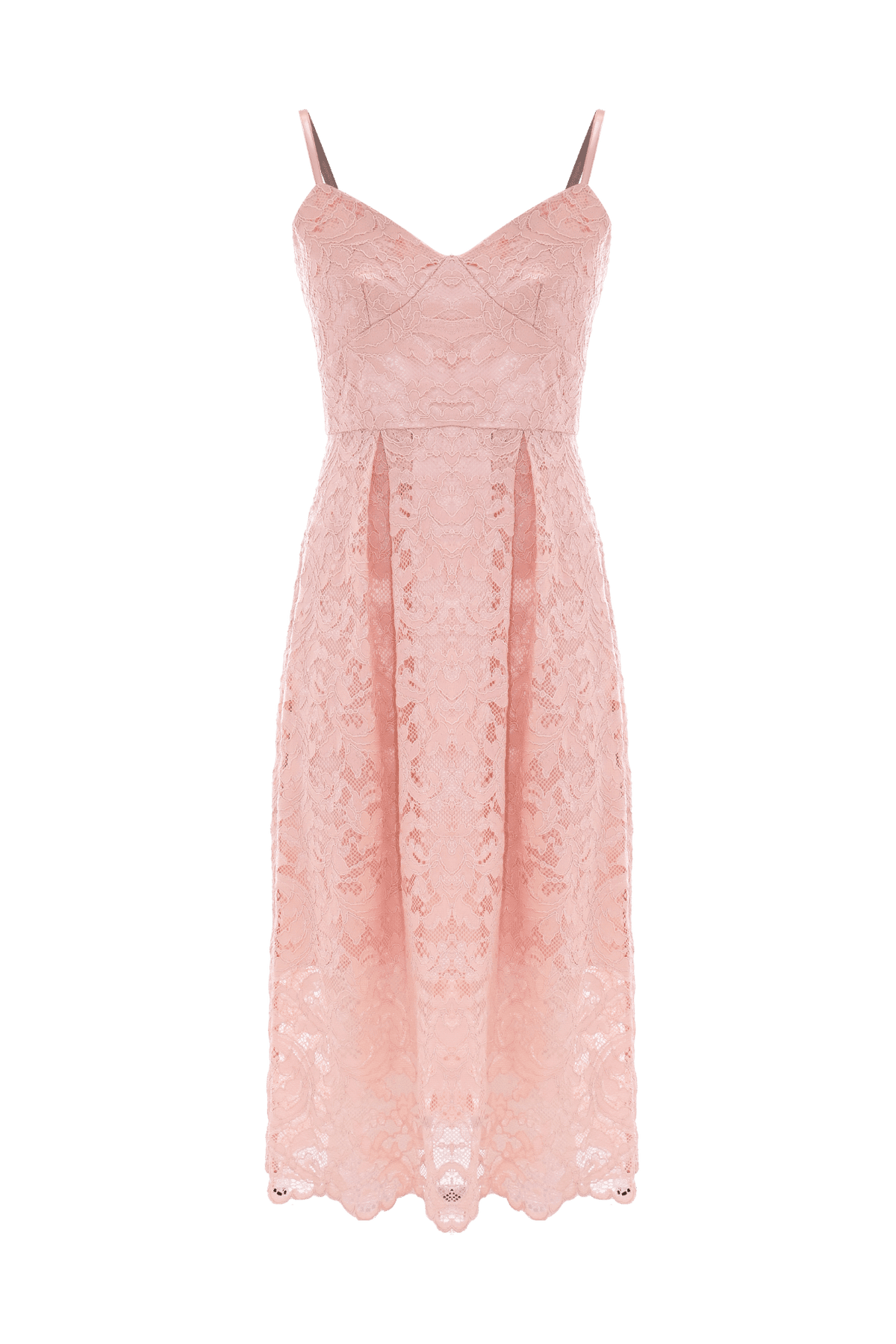 Blush pink strappy lace midi dress online