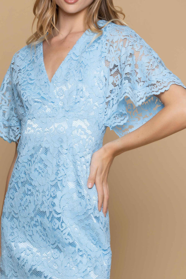 Short-sleeved lined lace mini dress - Dress MIRTILLA