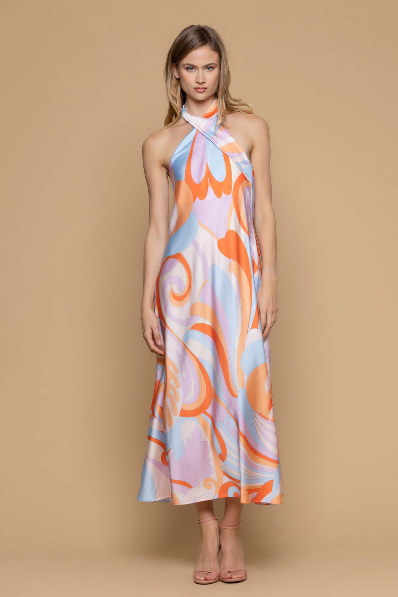 Optical patterned halterneck long dress - Dress NADI