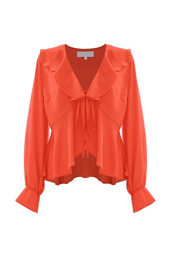 Ruffled blouse with a lace-up front - Blouse DESIRE