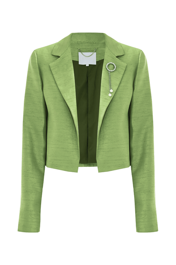 Cropped jacket with a rhinestone brooch - Jacket EMMA