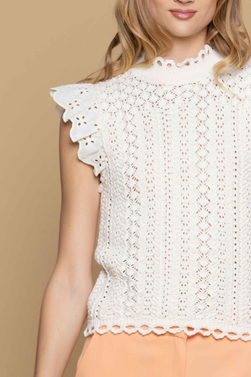 Short-sleeved jumper with broderie anglaise - Sweater MICHAEL