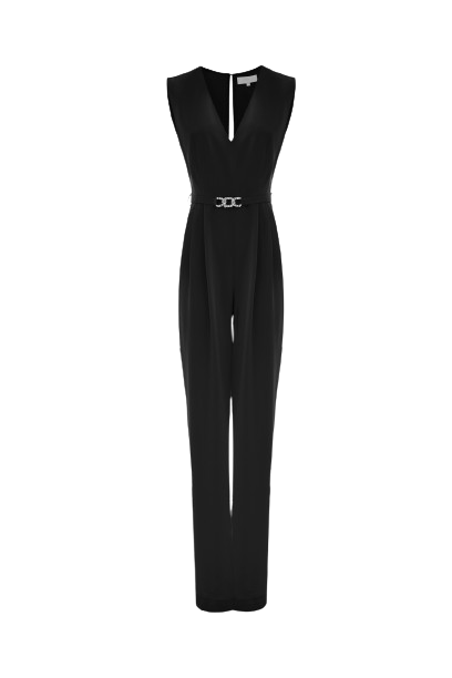Elegant jumpsuit with a rhinestone belt - Jumpsuit DALIA