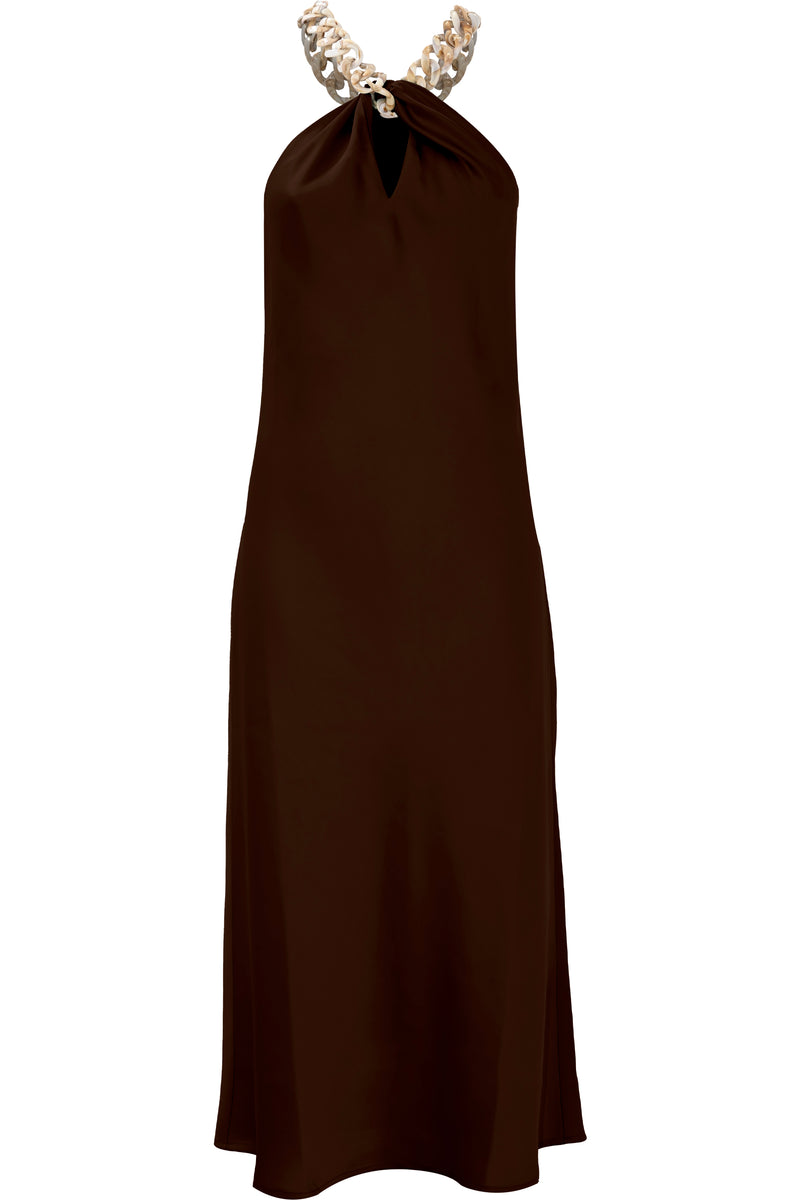 Elegant long dress with a chain around the neckline - Dress ISEGANO