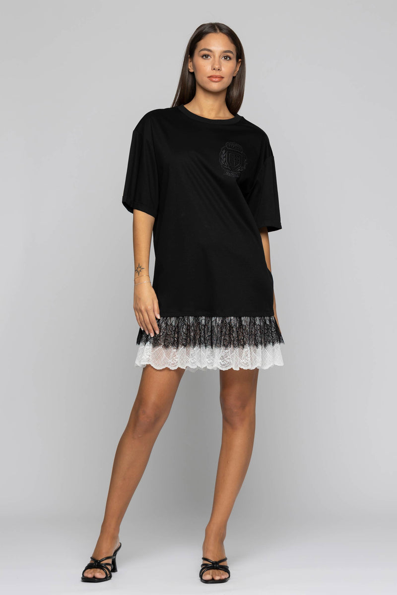 Cotton dress with two-tone lace - Dress CURUURA
