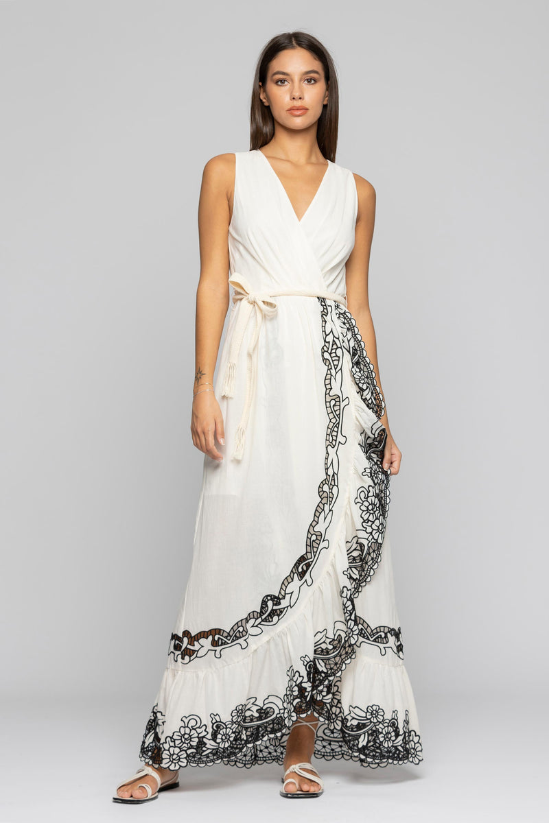 Long flounced dress with embroidery - Dress ADONELLA