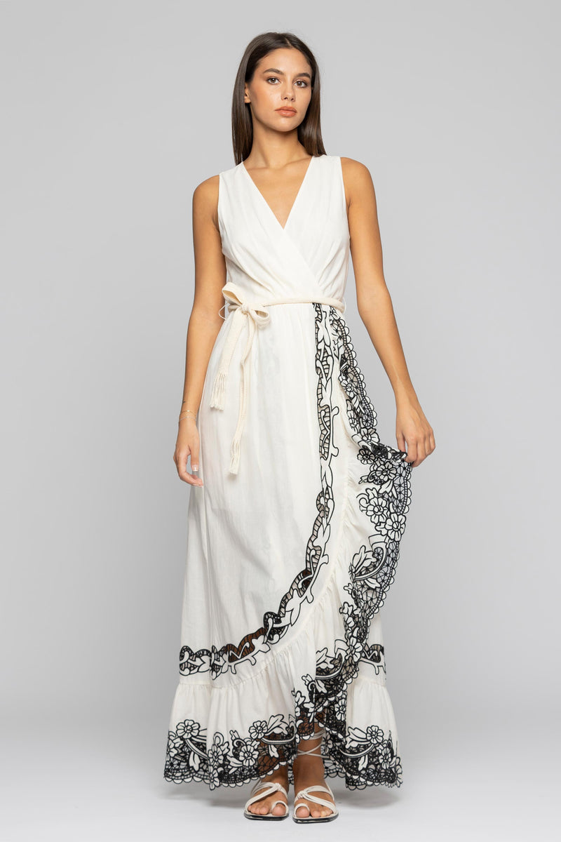 Long flounced dress with embroidery - Dress ADONELLA