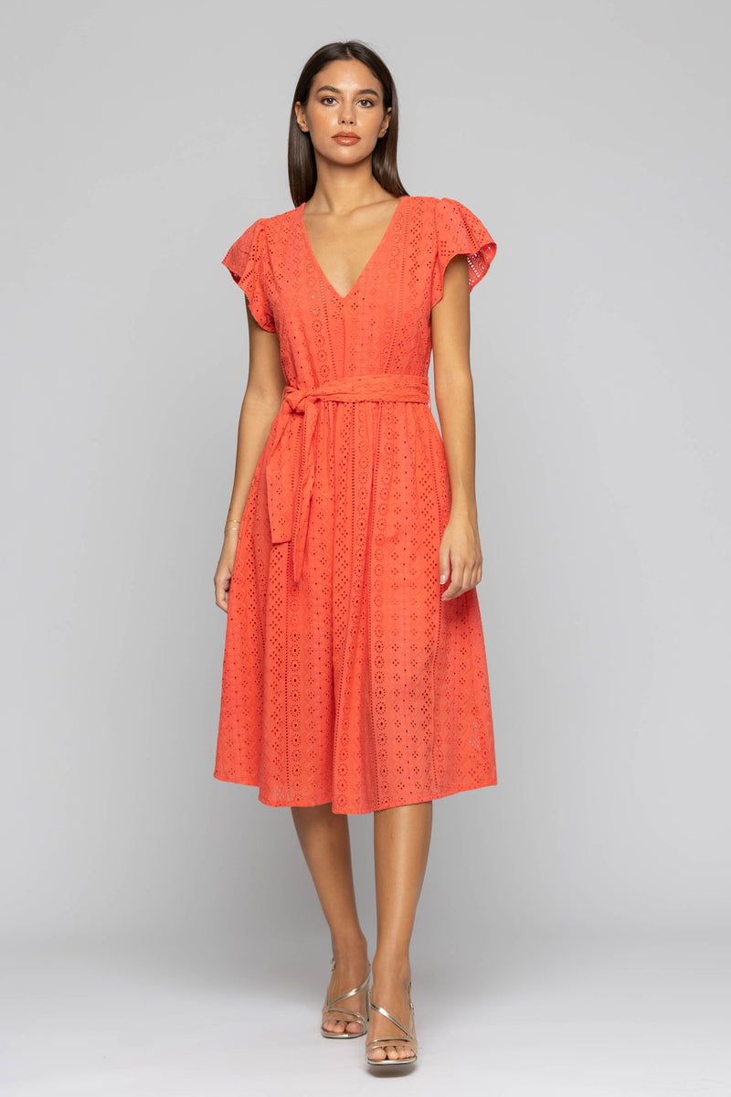 Lace midi dress with a matching sash - Dress MATTIAS