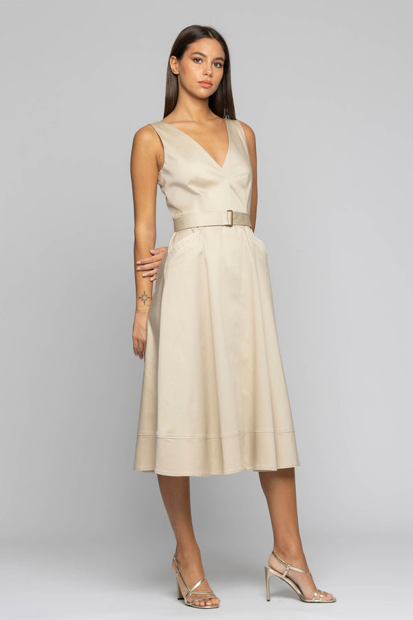 Midi dress with a concealed button placket and belt - Dress ADELIA