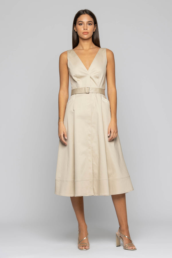 Midi dress with a concealed button placket and belt - Dress ADELIA