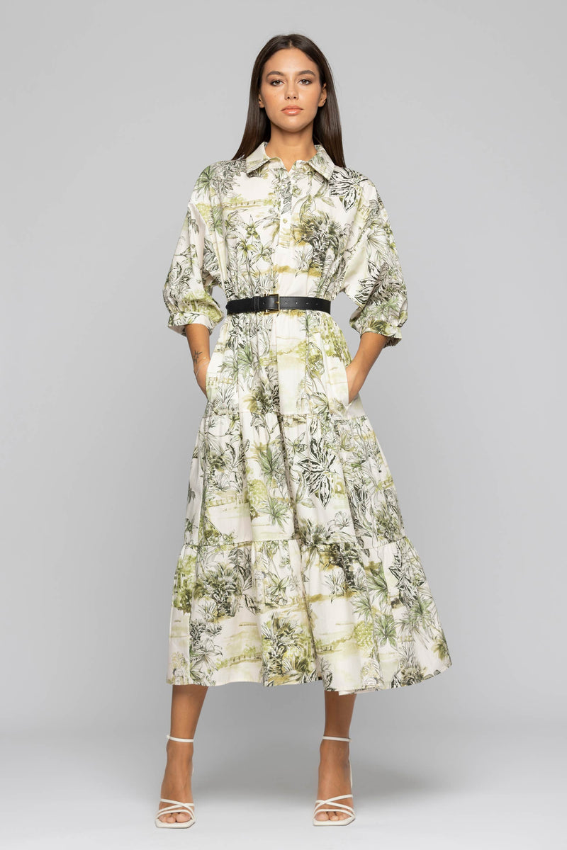 Long patterned belted dress - Dress SIDNEY