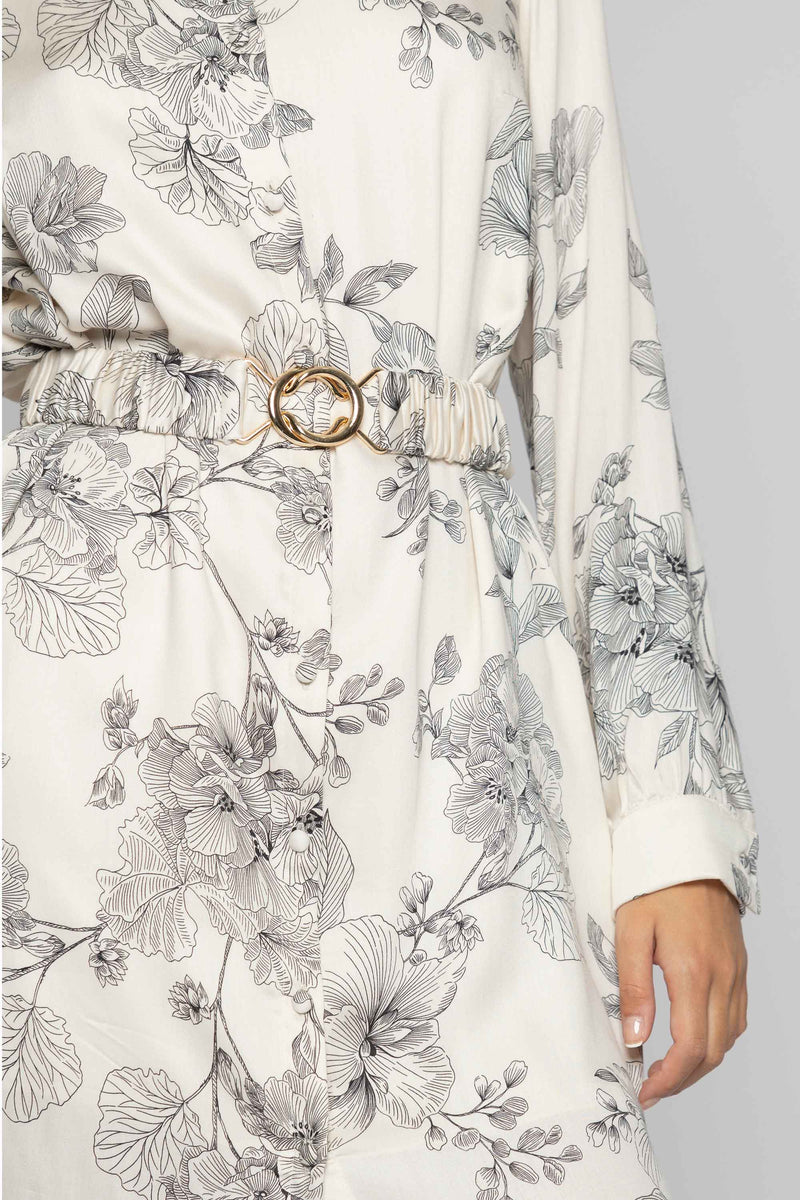 Floral mini dress with a stretchy belt - Dress ATHENEA