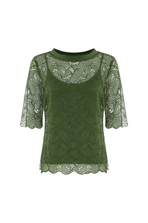 Layered-effect blouse with rebrodé lace - Blouse ADELINE