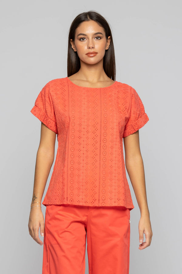 Cotton blouse in sangallo lace - Blouse MAURICIA