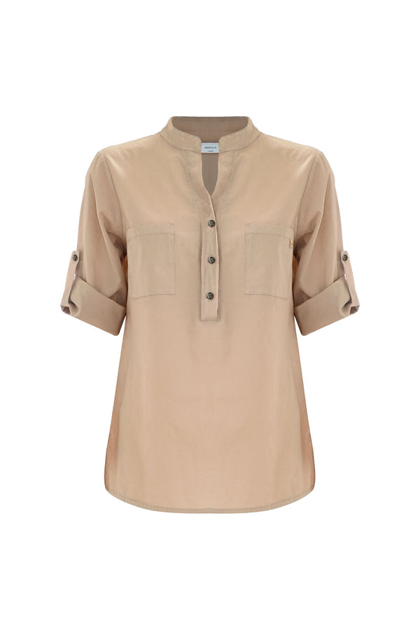 Cotton blouse with rolled sleeves - Blouse DATO