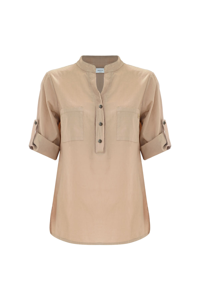 Cotton blouse with rolled sleeves - Blouse DATO