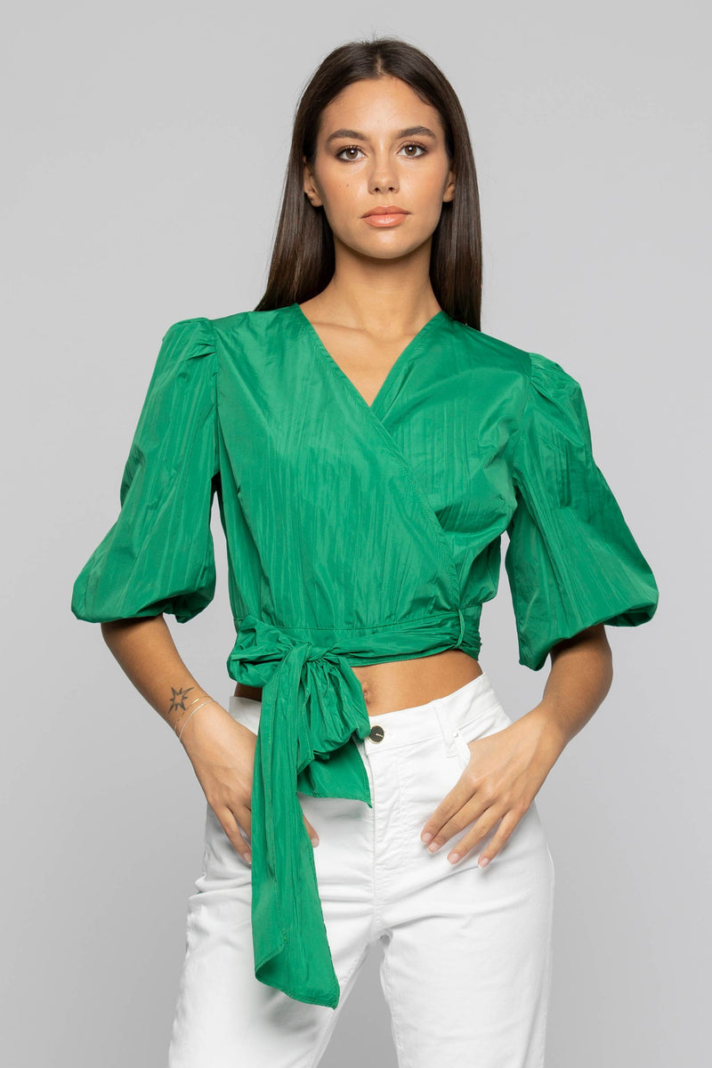Cropped pleated blouse with a sash - Blouse RAFFAELA