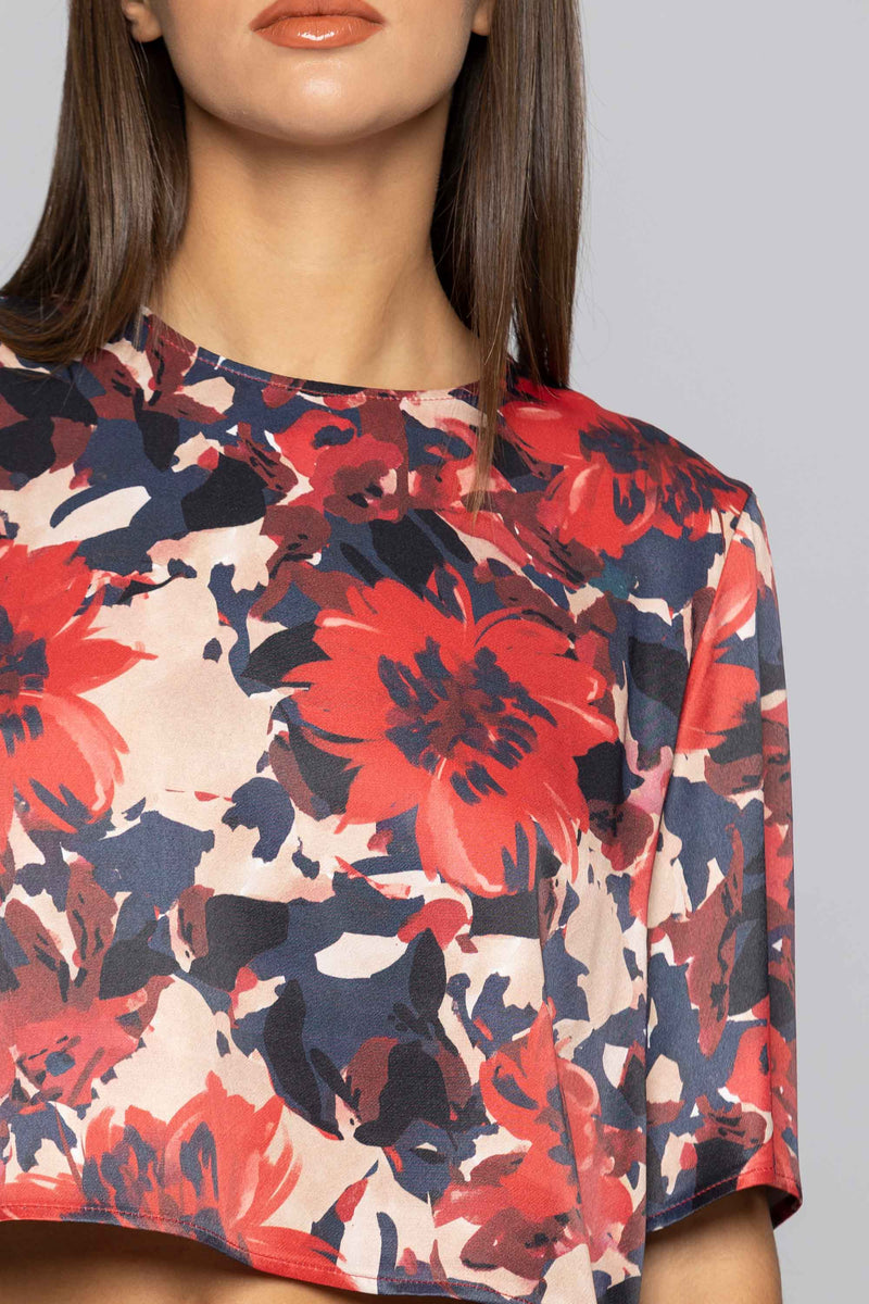 Floral cropped blouse with three-quarter sleeves - Blouse BEATRIZ
