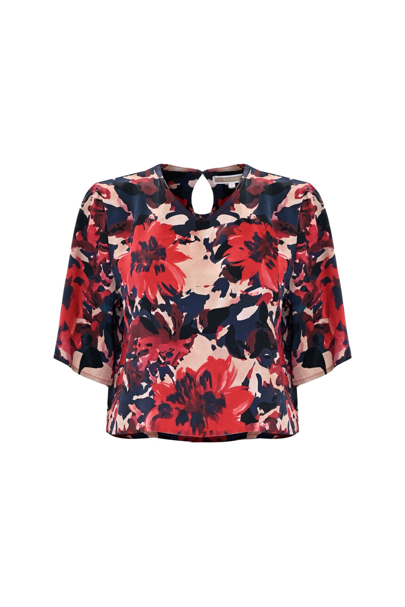 Floral cropped blouse with three-quarter sleeves - Blouse BEATRIZ