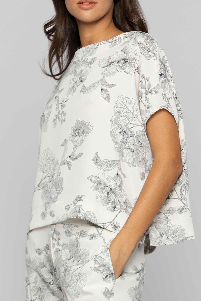Floral print short-sleeved blouse - Blouse ASYA