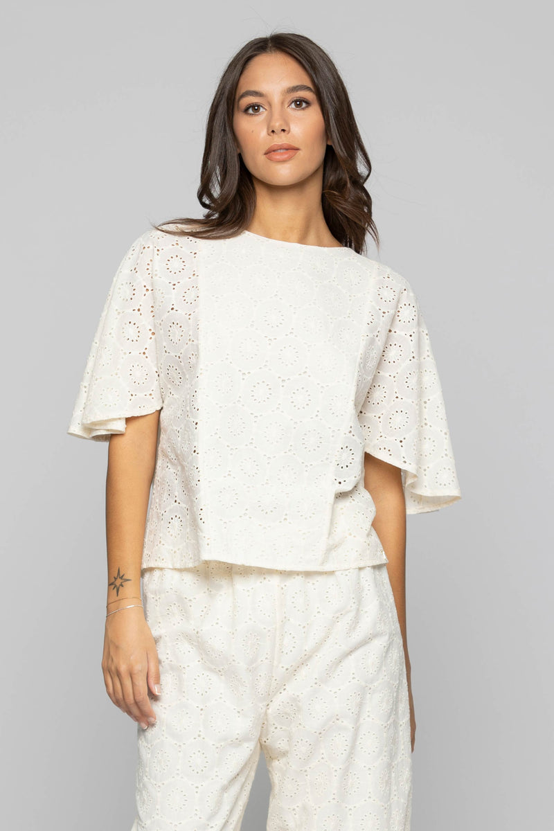 Short-sleeved broderie anglaise blouse - Blouse VALERY