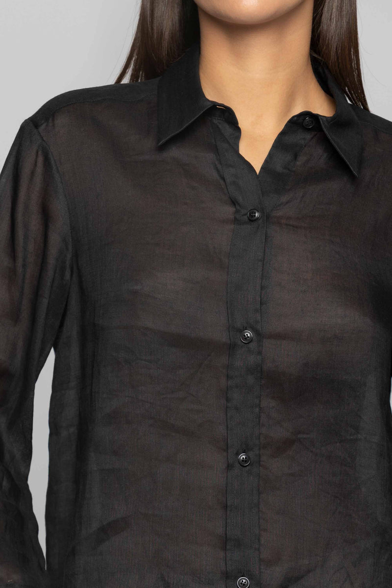 Camicia in ramiè con bottoni e leggera trasparenza - Camicia RHODA