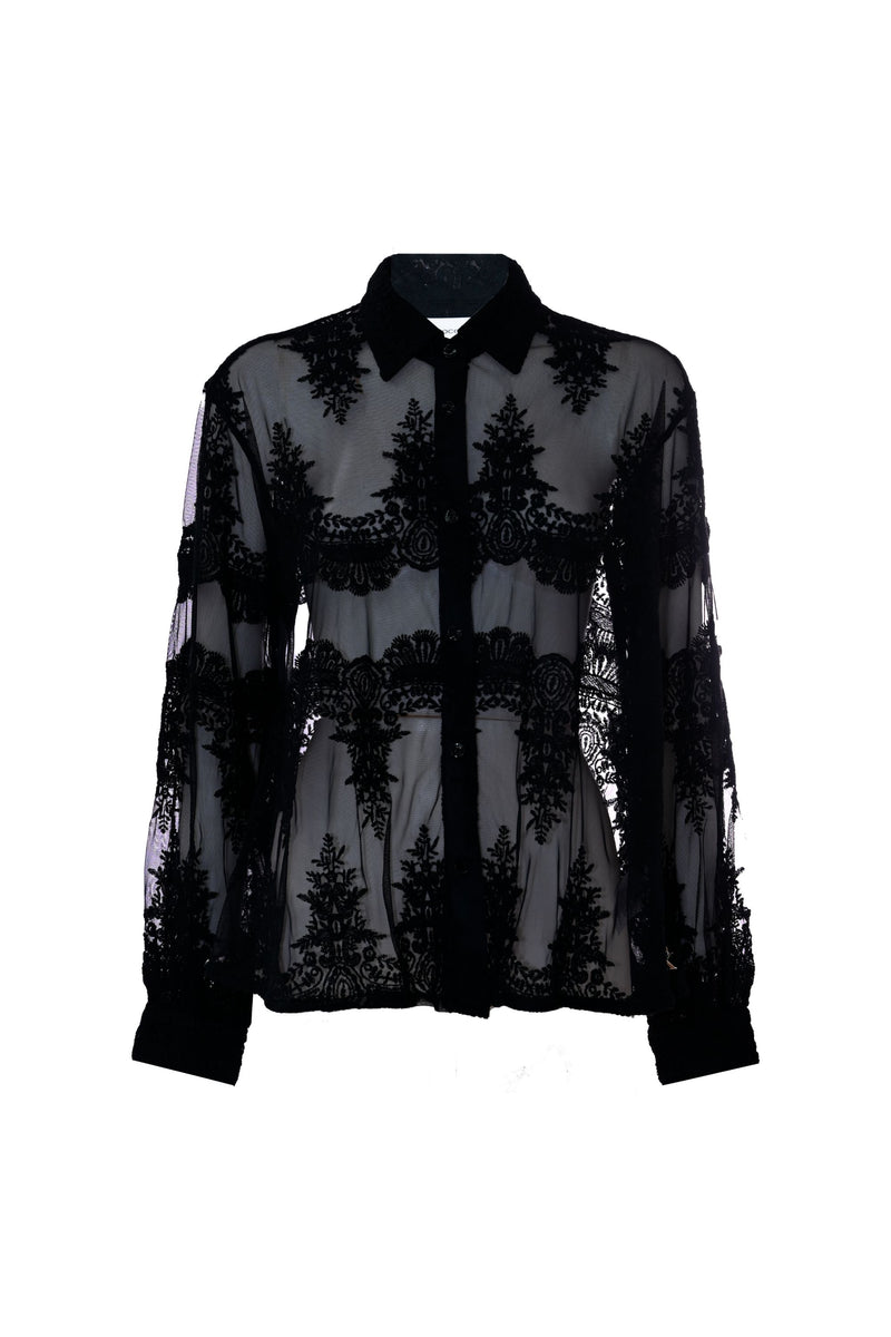 Elegant transparent shirt with embroidered inserts - Shirt GIUDITTA