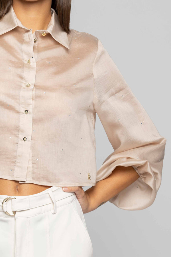 Cropped shirt with appliquéd rhinestones - Shirt ESMERALDA