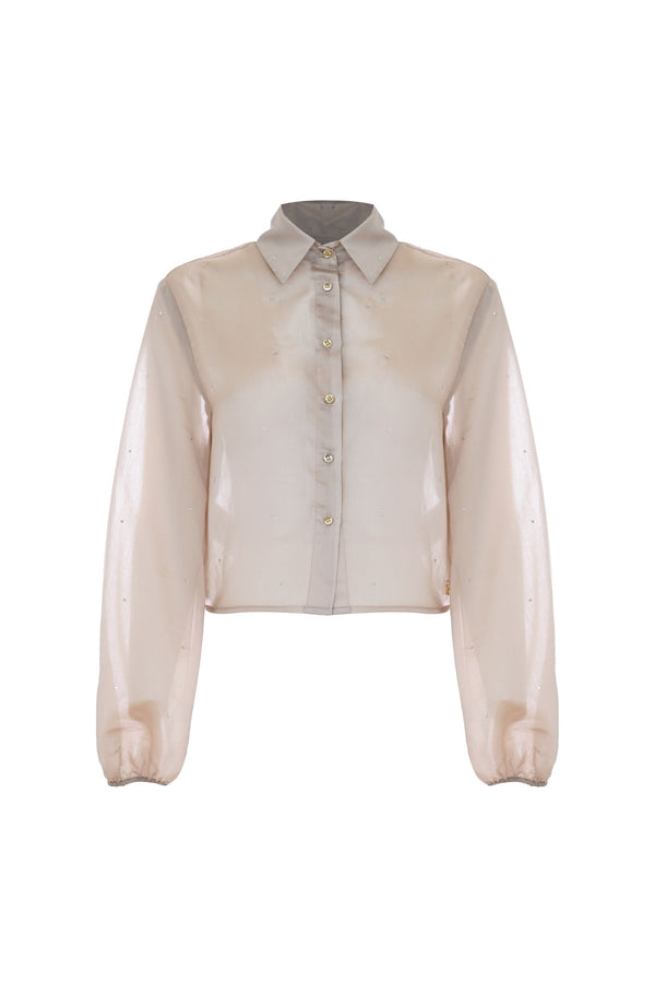 Cropped shirt with appliquéd rhinestones - Shirt ESMERALDA