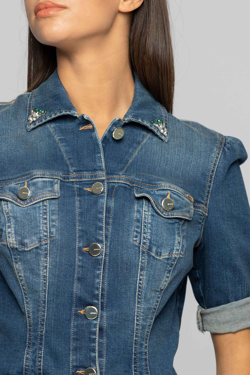 Denim jacket with appliquéd rhinestones - Coat BAKARI