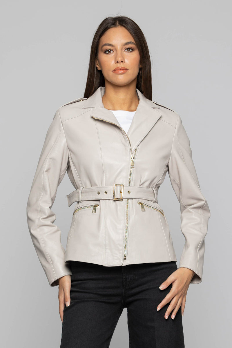 100% leather jacket with a belt - Coat ESEDRA
