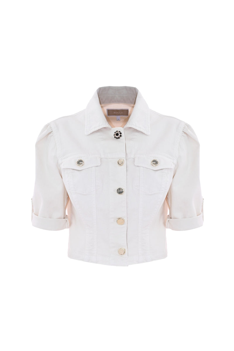 Short sleeved crop white denim jacket - Coat BAKARI