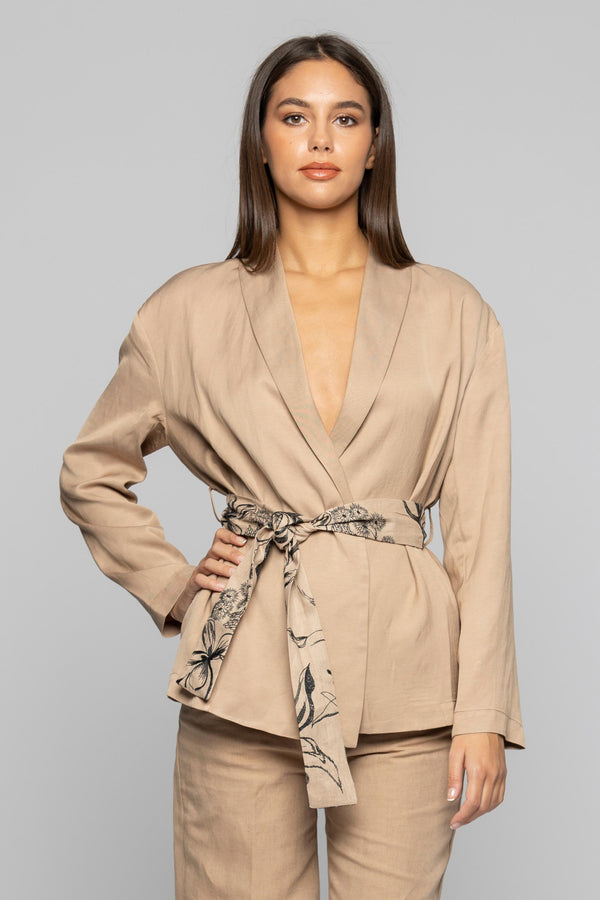 Kimono-style jacket with an embroidered belt - Jacket ERIANNA